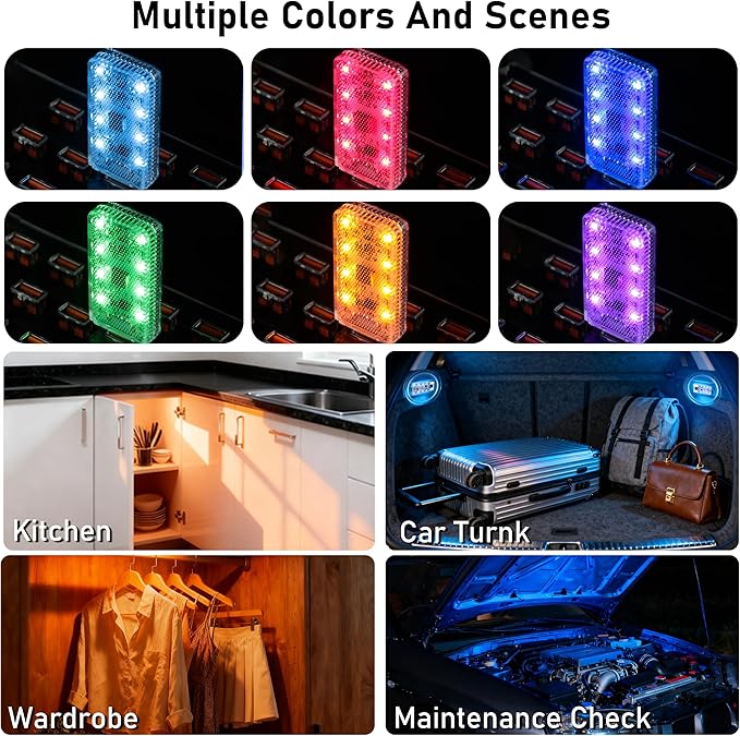 2 PCS Interior Car Lights, Portable Magnetic USB Car Atmosphere Interior Light, 8 High-Brightness LED Beads, Rechargeable Touch-Sensitive Light for Vehicles, Bedrooms, Hallways, Camping(2 Blue)