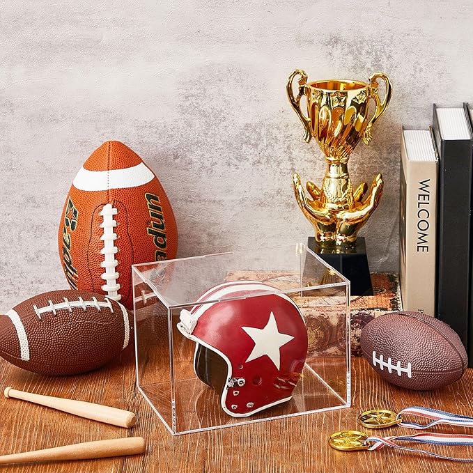 Taiyin 4 Pcs Mini Helmet Display Case, Acrylic Clear Mini Football/ Helmet Display Box Plastic Small Display Case Protection Holder for Collecting Sports Memorabilia Toy 5 x 5 x 7''