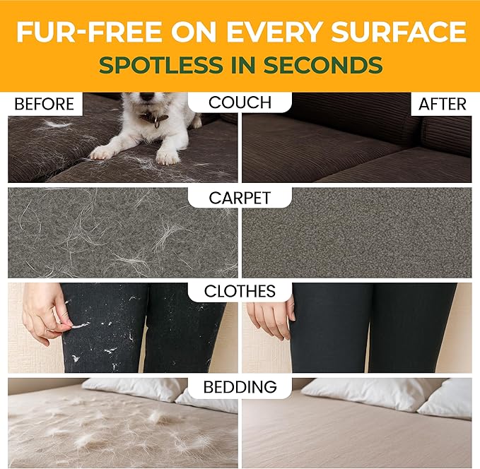Pet Hair Remover for Furniture – Reusable Lint Roller and Pet Hair Removal Tool for Couch, Carpet, Bedding, Clothes, Car Seats – Multi-Surface Roller for Dog and Cat Fur