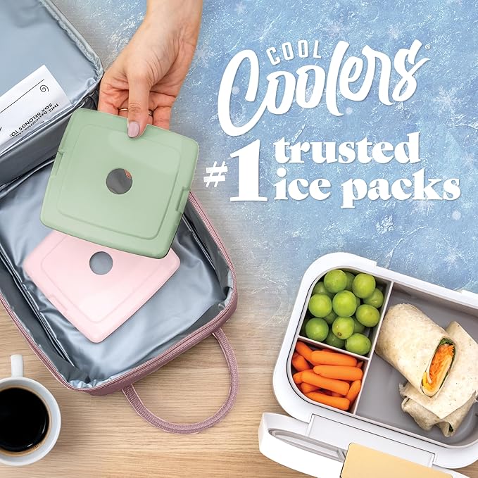 Cool Coolers by Fit & Fresh Slim Ice Packs, Quick Freeze Reusable Ice Packs for Lunch Boxes & Coolers, Long-Lasting, Space Saving Lunch Ice Packs, Multicolor, 4Pk