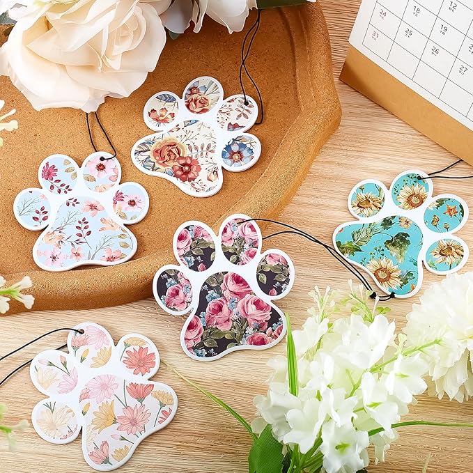 Tallew 24 Pack Car Air Freshener Dog Paw Shape Hanging Pet Lovers Funny Cute Spring Car Scents Air Freshener Rearview Mirror Pendant Cute Pet Odor Eliminating, Mixed Scents