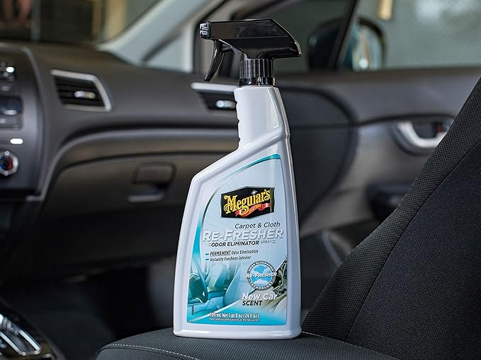 Meguiar's Carpet and Cloth Re-Fresher Odor Eliminator Spray, Car Air Freshener, Fights Odors and Freshens Fabrics in your Car, Easy to Use Trigger Spray, 24 Oz