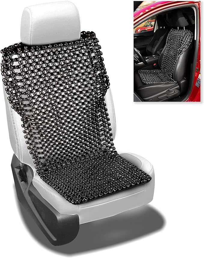 Zento Deals Bead Seat Cover Black Royal Wood Massage Cool Premium Comfort Cushion- Reduces Fatigue The Car or Truck or Your Office Chair