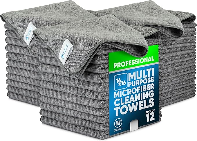 MW Pro Microfiber Cleaning Cloth | Gray | 36 Pack | 16” x 16” | All Purpose Microfiber Towels - Clean, Dust, Polish, Scrub, Absorbent