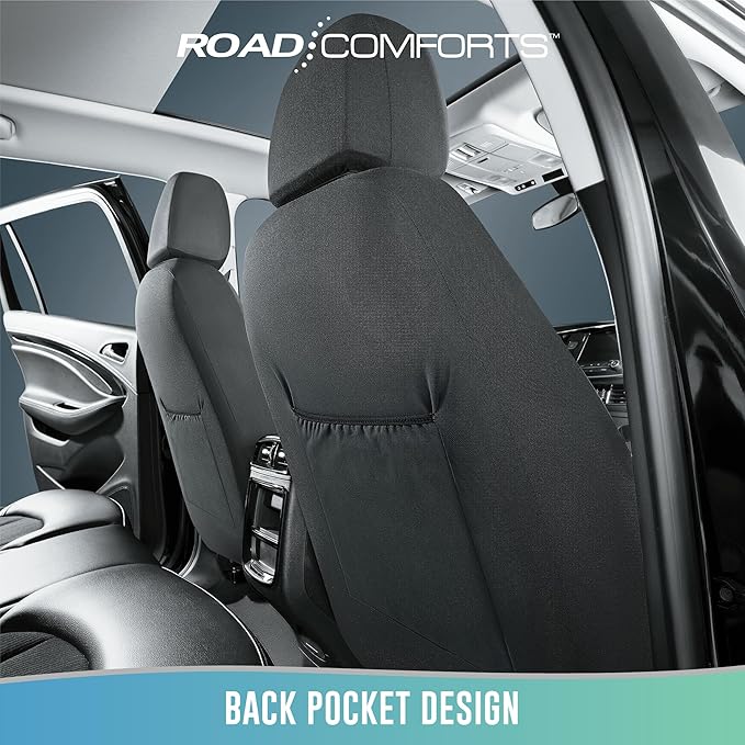 Road Comforts Car Seat Cover, Leather Car Seat Cover Full Set, Automotive Front Rear Seat Covers, Airbag Compatible Universal Fit for Most Cars (Blue)
