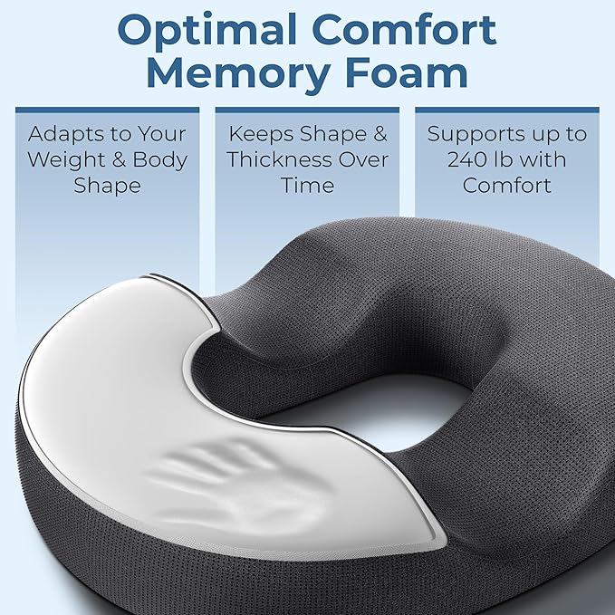 5 STARS UNITED Donut Pillow Hemorrhoid Tailbone Cushion – Large Floor Cushion for Pain Relief – Coccyx, Prostate, Sciatica, Pelvic Floor, Pressure Sores, Pregnancy, Postpartum Recovery, Dark Gray