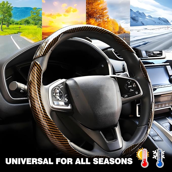 3 Pcs Carbon Fiber Car Steering Wheel Cover, Anti-Skid & Scratch-Proof,Segmented, Butterfly Thin Steering Wheel Cover Men/Women Universal Fit 14.5"-16" Wheel Covers for Cars/Truck/SUV