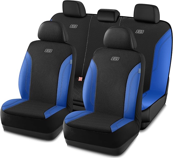 Skechers Car Seat Covers, Work Leather Seat Covers 5-Times Stronger Built-in Webbing, Oxford Fabric Seat Cover Full Sets, Airbag Compatible, Automotive Comfort for Cars, Trucks, SUVs,Blue