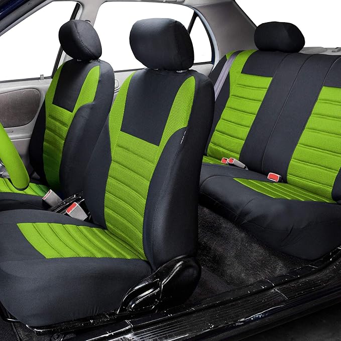 TLH Car Seat Covers Premium 3D Air Mesh Automotive Seat Covers Full Set Green Seat Covers Airbag Compatible and Split Rear Car Seat Cover Universal Fit Interior Accessories for Cars Trucks and SUV