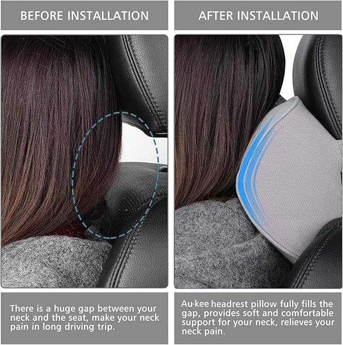 Aukee Car Headrest Pillow Car Memory Foam Car Neck Pillows Soft Leather for Driving Home Office Gray (Pack of 1)