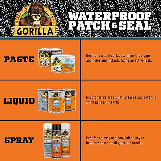 Gorilla Patch & Seal Liquid Rubber Waterproof Sealant, Crystal Clear, 32 Ounce (Pack of 1) - Seals Out Water, Air, and Moisture