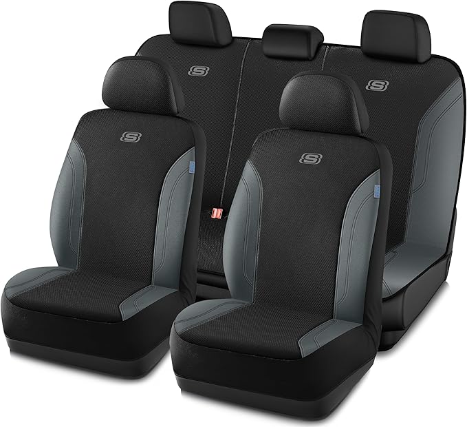 Skechers Car Seat Covers, Work Leather Seat Covers 5-Times Stronger Built-in Webbing, Oxford Fabric Seat Cover Full Sets, Airbag Compatible, Automotive Comfort for Cars, Trucks, SUVs,Grey