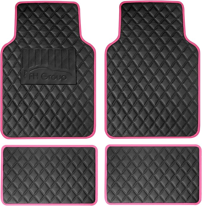 FH Group F12003PINK Universal Fit Diamond Pattern Faux Leather Beige Automotive Floor Mats fits Most Cars, SUVs, and Trucks
