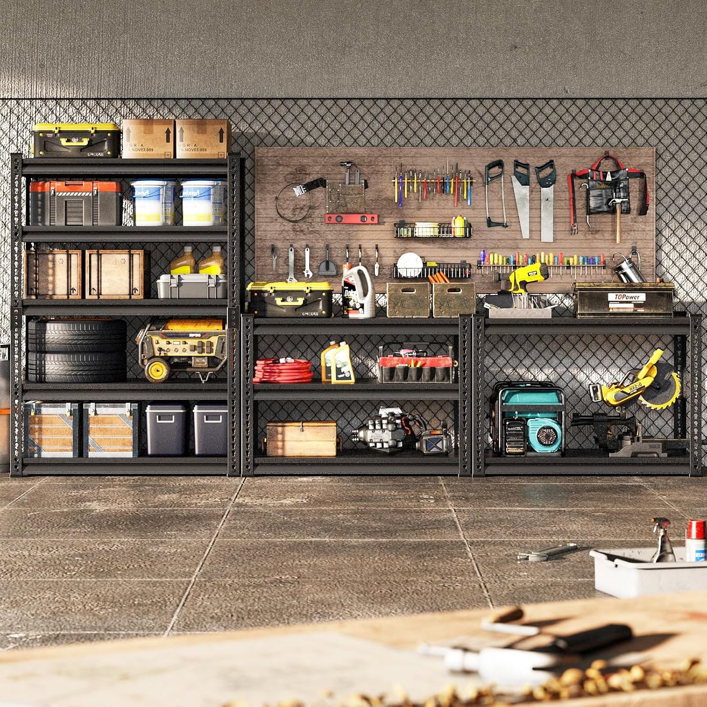 Adjustable Garage Storage Shelves, 40''W Garage Shelving Heavy Duty Loads 2200LBS, Metal Industrial Utility Shelf for Warehouse, Kitchen, Laundry Room,40" W x 18" D x 78" H,Black