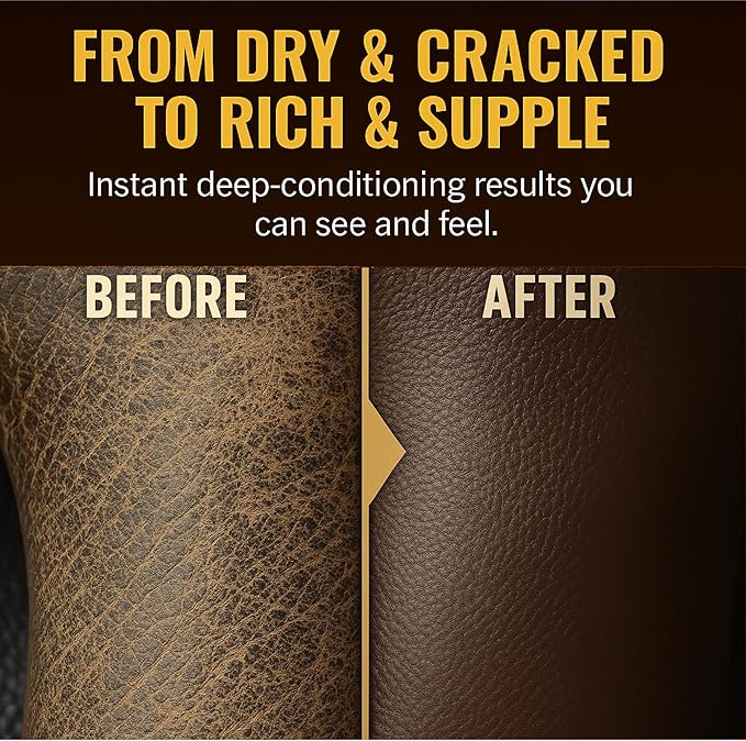 Leather Oil Conditioner with Applicator & Cloth – All-Natural Deep Conditioning Oil for Saddles, Furniture, Bags, Belts & Leather Gear – 8.45oz Restorative Oil for Dry, Cracked Leather