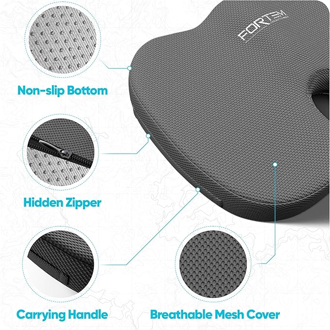 FORTEM Seat Cushion, Office Chair Cushion, Lumbar Support Pillow for Office Chair, Memory Foam Sciatica Coccyx Tailbone Pressure Pain Relief, Car Sitting Pad, Washable Non Slip, XL