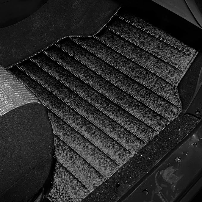 FH Group Floor Mats - Faux Leather Floor Mats for Cars, Universal Fit Automotive Floor Mats, All Purpose Car Floor Mats, PU Leather Protector Mat for Most Sedan, SUV, Truck Floor Mats Black