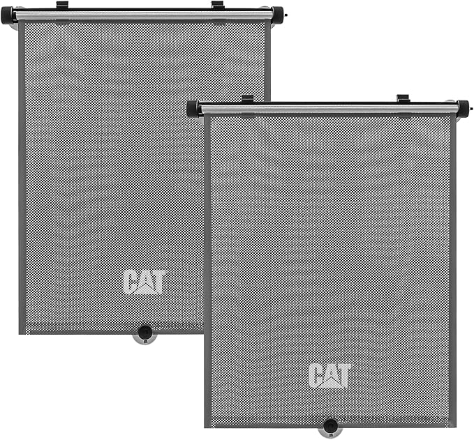 CAT Retractable Pull-Down Back Seat Side Window Shades for UV Sun Protection, Universal Fit, 2-Pack, Gray, Modern Style, 14x19in