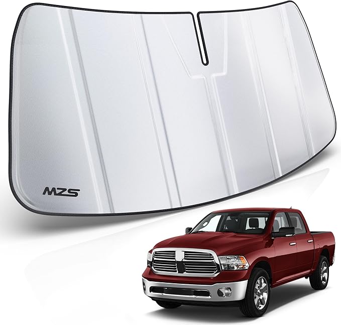 MZS Windshield Sun Shade Compatible with Ram 1500 2009-2018 / RAM1500 Classic 2019-2024, 6 Layers Foldable Truck Sunshade Accessories, Front Window Sun Visor Shield for Interior Protector