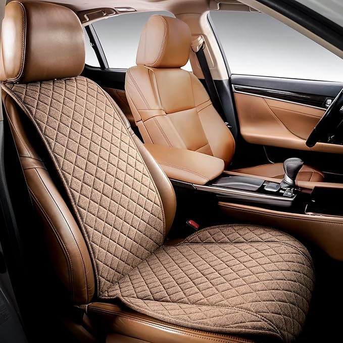 IVICY Faux Linen Front Car Seat Cover – Durable, Non-Slip Seat Protector for Cars – 1 Unit, Light Brown