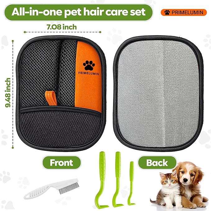 Pet Hair Remover Glove for Dogs & Cats – Upgraded Electrostatic Reusable Pet Hair Removal Mitt & Fur Remover Tool for Couch, Furniture, Sofa, Carpet, Car Seats & Clothes