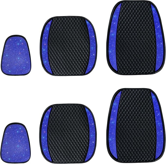 Luxury Faux Leather Car Seat Covers with Shining Rhinestone,Crystal Diamonds Auto Front Seat Cushion Covers Bling Bling Auto Interior Accessories for Women or Ladies Universal Fit Blue 2Seats