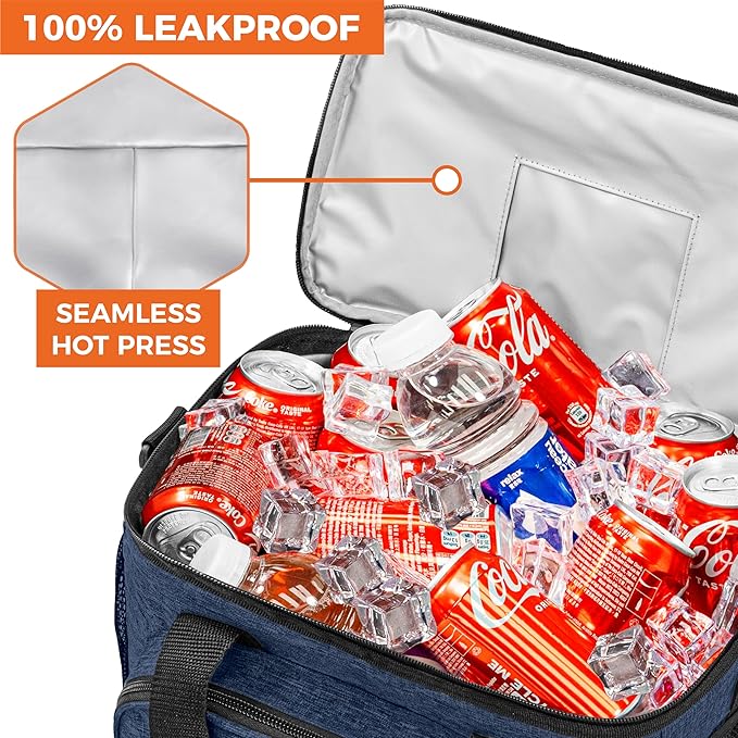 OPUX Soft Cooler Bag, Insulated Collapsible Lunch Cooler Tote for Men Work Camping Beach Travel, Portable Soft Sided Leakproof Waterproof Large Lunch Bag Box with Shoulder Strap 24 Cans, Heather Navy