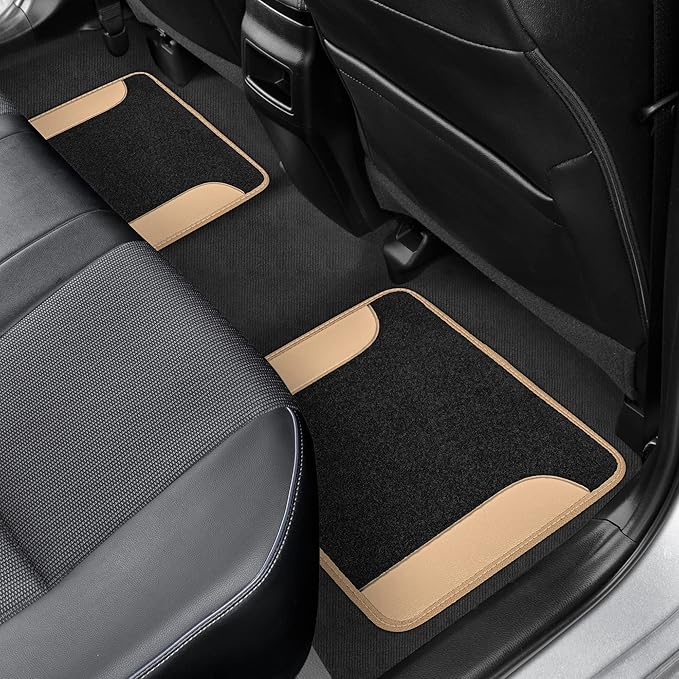 BDK Premium Carpet Floor Mats for Cars - Universal Fit Interior 4-Piece Car Mats Full Set with Vinyl Heel Pad Protector - Cute Car Accessories Interior Floor Covers for SUVs & Trucks
