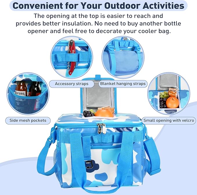 Tirrinia Soft Cooler Bag 24 Cans, Insulated Leakproof Portable Cooler with Lightweight & Adjustable Strap - Small Beach Cooler for Camping, Travel, Car, Picnic, Lunch Cooler Box