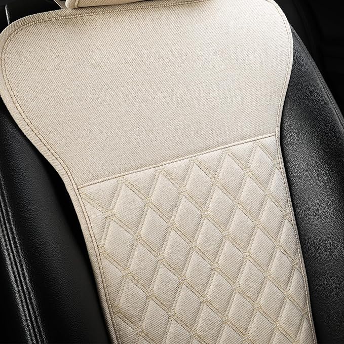 West Llama Linen Car Seat Covers-Breathable & Soft-Front Car Seat Protector Universal Fit 90% Cars,SUVs,Trucks,Diamond Pattern- 1Pair,Beige