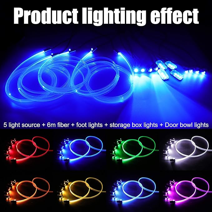64 Colors Car Ambient Lighting Fiber Optic RF Remote + APP Control Multicoloured Music Car Atmosphere Decorative Lighting Kit 1W DC 12V-24V 6m