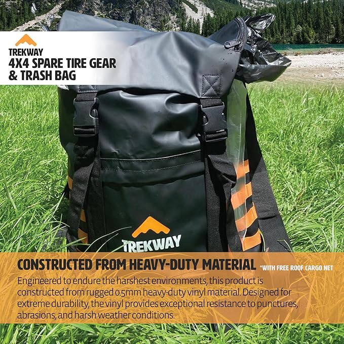 Offroading Gear Spare Tire Overlanding Storage & Trash Bag Organizer | w/Free Roof Cargo Mesh Net Bag | Fits 30" Tire 15 Gallons | for 4x4 Tailgate, Pickup Truck, SUV, RV, Overland