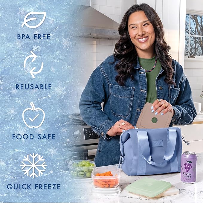 Cool Coolers by Fit & Fresh Slim Ice Packs, Quick Freeze Reusable Ice Packs for Lunch Boxes & Coolers, Long-Lasting, Space Saving Lunch Ice Packs, Multicolor, 4Pk