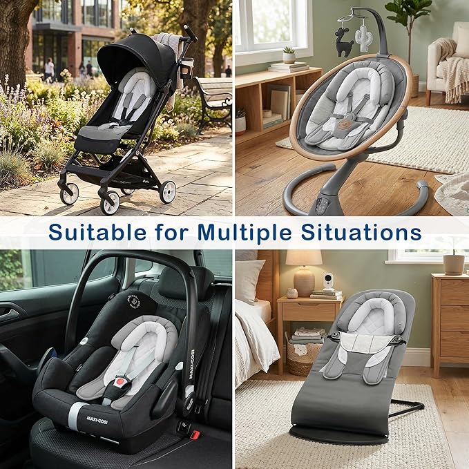 Pro Goleem Infant Car Seat Insert, Babybody Support for Toddler, Soft Minky Preemie Car Seat Insert, 2-in-1 Reversible, Perfect for Carseats, Strollers, Swings, White and Grey