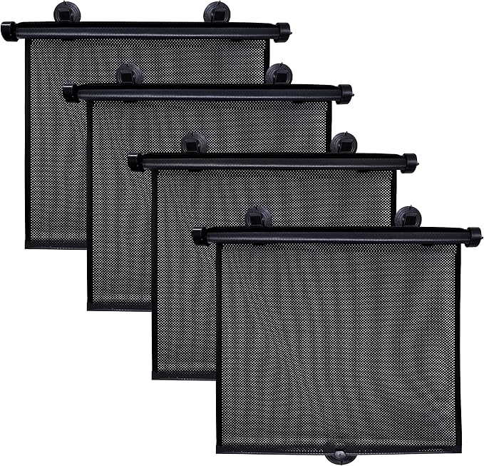 EcoNour Car Window Shades (4 Pack) | Retractable Roller Sunshade for Kids | Baby Window Shades for Offers Impeccable Sun Protection | Curtain Shades for Privacy Blackout | 15"x17"