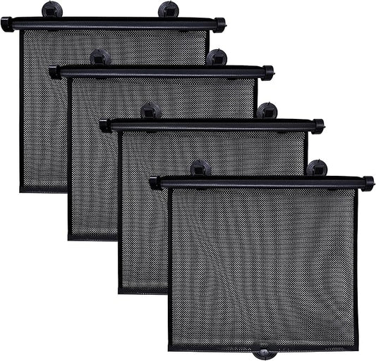 EcoNour Car Window Shades (4 Pack) | Retractable Roller Sunshade for Kids | Baby Window Shades for Offers Impeccable Sun Protection | Curtain Shades for Privacy Blackout | 15"x17"
