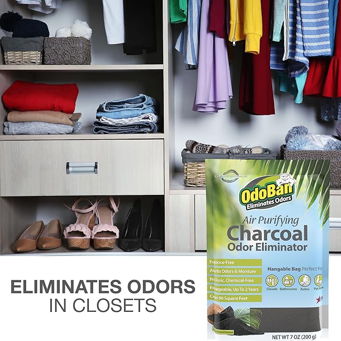 OdoBan Air Purifying Charcoal Natural Odor Eliminator, Non-Toxic Formula, Made in the USA, Fragrance Free, 200 Gram Bag