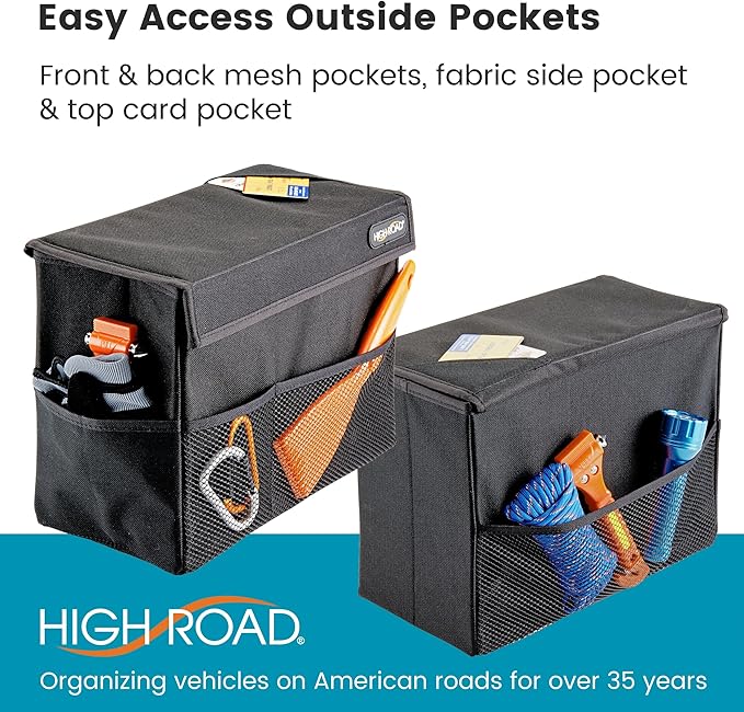 High Road Carganizer Car Storage Bin with Lid - Multipurpose Storage Box for Car for the Back Seat, Front Seat or Trunk - Univeral Car Organizer Fits All Vehicles