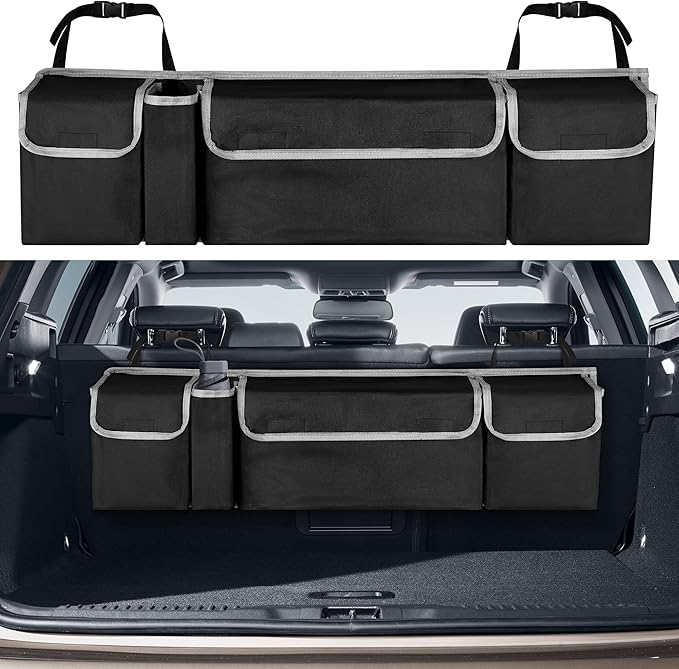 Car Trunk Organizer Storage Bag for Chevy Chevrolet Equinox Traverse Trax Tahoe Trailblazer Suburban Express LS LT RS SUV accessories, Waterproof Hanging Collapsible Backseat Bag