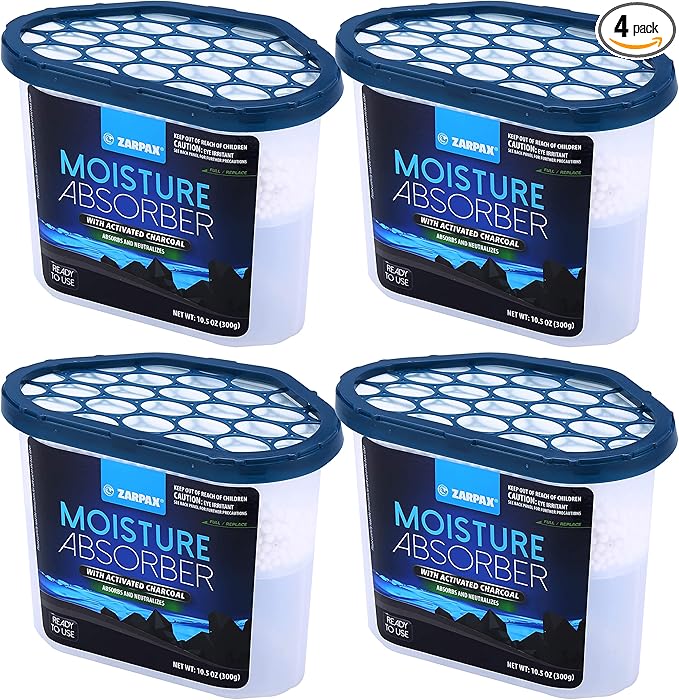 ZARPAX Moisture Absorber Activated Charcoal 10.5 oz/300g | Removes Moisture, Damp, Humidity & Odors | Odor Absorber | Moisture Trap for Bathroom, Closet, Kitchen & Small Spaces | Set of 4