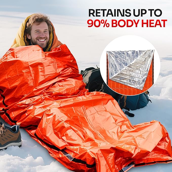 Emergency Sleeping Bag for Survival Gear and Supplies Life Bivy Sack Waterproof Mylar Emergency Blankets for Survival Kit Car Camping Gear Hiking Tac Bivvy Go Bags Supplies Sleep Sacks Shelter