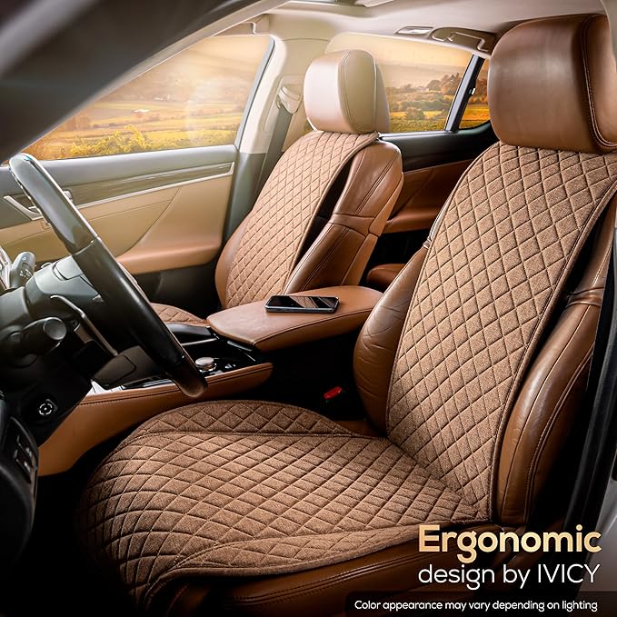 IVICY Faux Linen Front Car Seat Cover – Durable, Non-Slip Seat Protector for Cars – 1 Unit, Light Brown