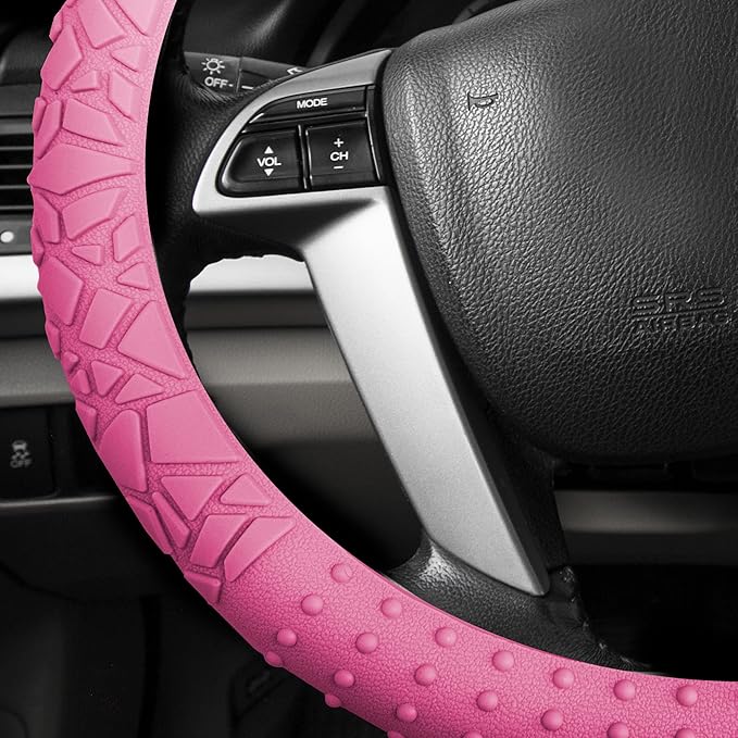 FH Group Universal Fit Silicone with Nibs and Pattern Massaging Grip Steering Wheel Cover Fits Most Cars, SUVs, Trucks, and Vans Baby Pink