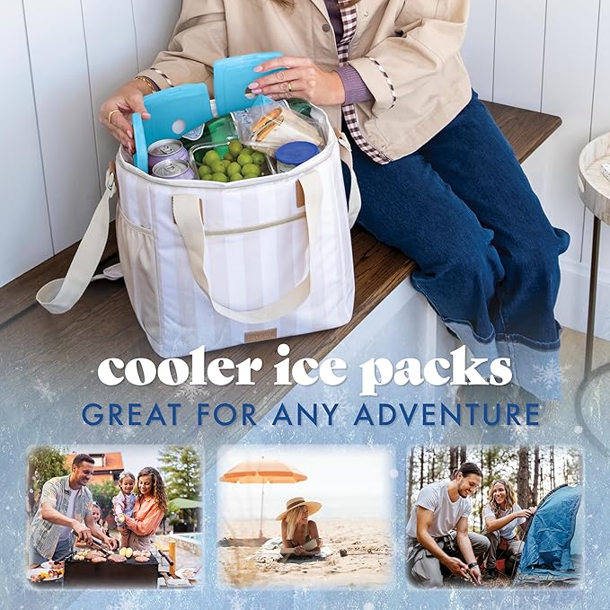 Cool Coolers By Fit & Fresh 4 Pack Slim Ice Packs, Quick Freeze Space Saving Reusable Ice Packs for Lunch Boxes or Coolers, Blue