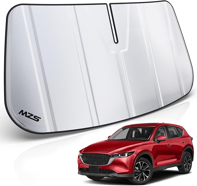 MZS Windshield Sun Shade Compatible with CX-5 2017-2026, Foldable CX5 Front Window Sunshade with Storage Pouch, Car Sun Visor Shield for Interior Protector