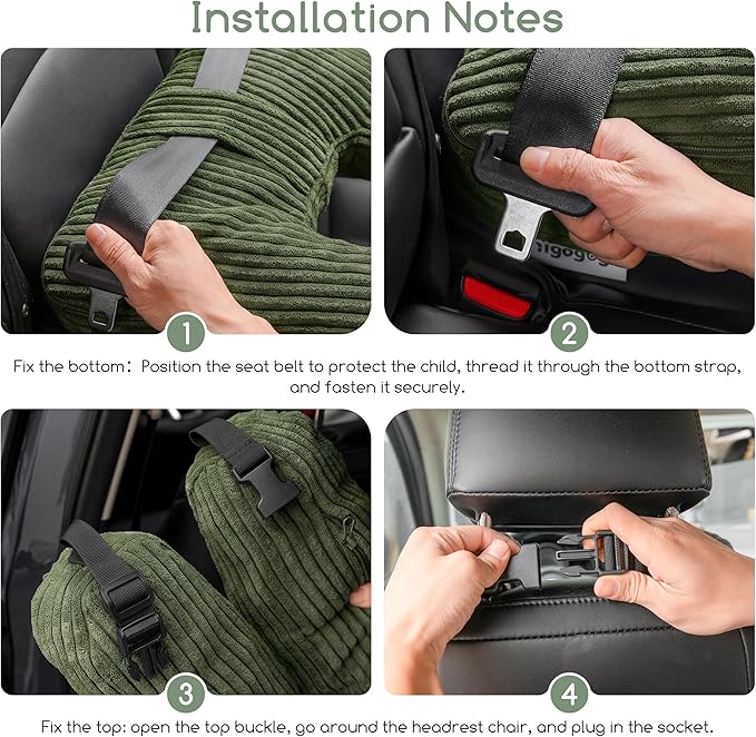 HIGOGOGO Washable Travel Pillow, Car Pillow for Kids & Adults, Travel Pillows with Removable Soft Cover and High-Support Foam, Fix Neck and Body Sitting/Sleeping on The Trip, Dark Green