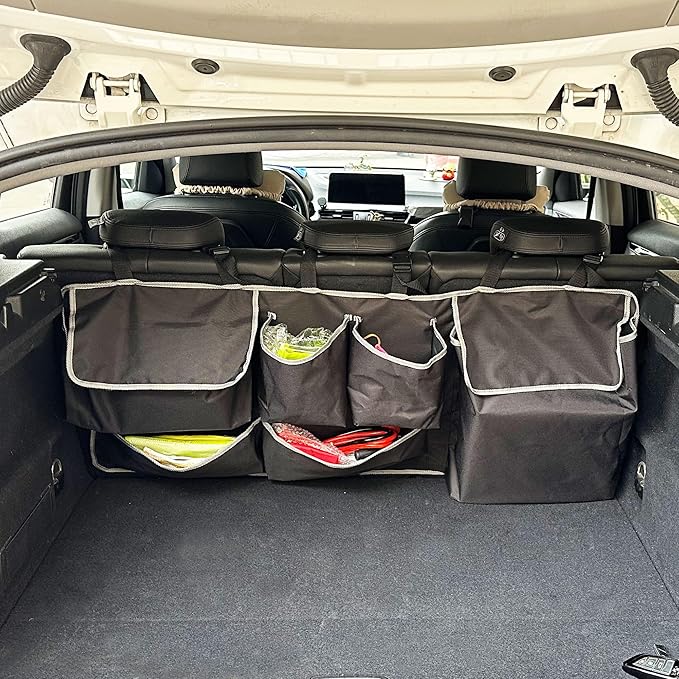 Car Backseat Trunk Organizer Hanging Bag, Car Interior Storage Organizer Accessories with 6 Nylon Fabric Pockets,Offer Enough Storage Space and Save More Storage Space for SUV,Jeep,MPV