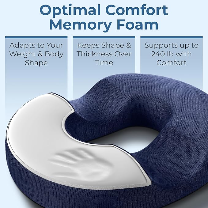 5 STARS UNITED Donut Pillow Hemorrhoid Tailbone Cushion – Large Floor Cushion for Pain Relief – Coccyx, Prostate, Sciatica, Pelvic Floor, Pressure Sores, Pregnancy, Postpartum Recovery, Blue