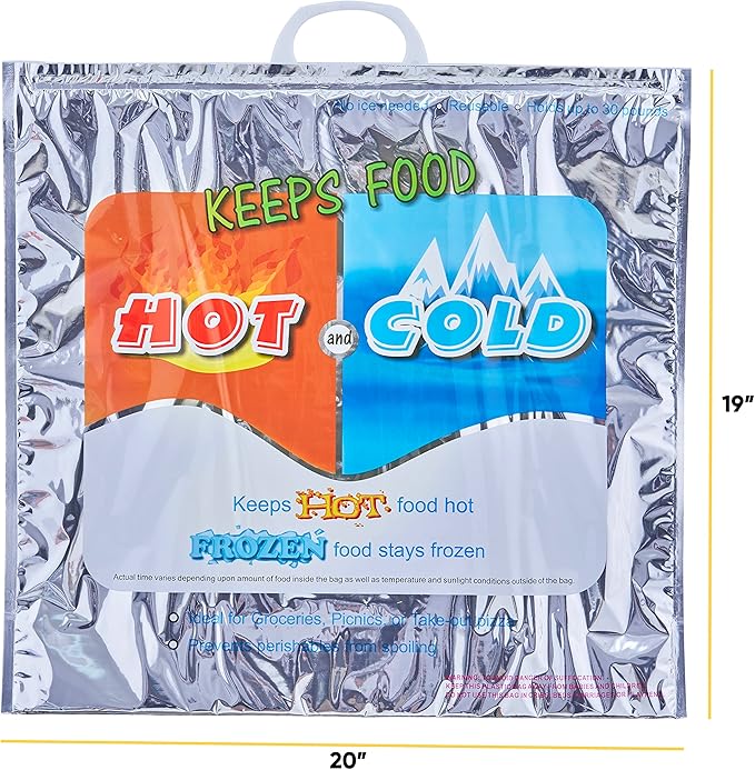 Superio Hot & Cold Insulated Bags for Food Delivery & Grocery Shopping - Reinforced Thermal Lunch Bag (3, 20"x19")