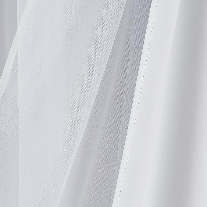 Bujasso White Full Blackout Curtain Panels with Sheer Overlay Mix and Match Double Layer Thermal Insulated Window Treatment Set for Living Room White Drapes with Tiebacks Grommet Top 37" Wx63 Lx2